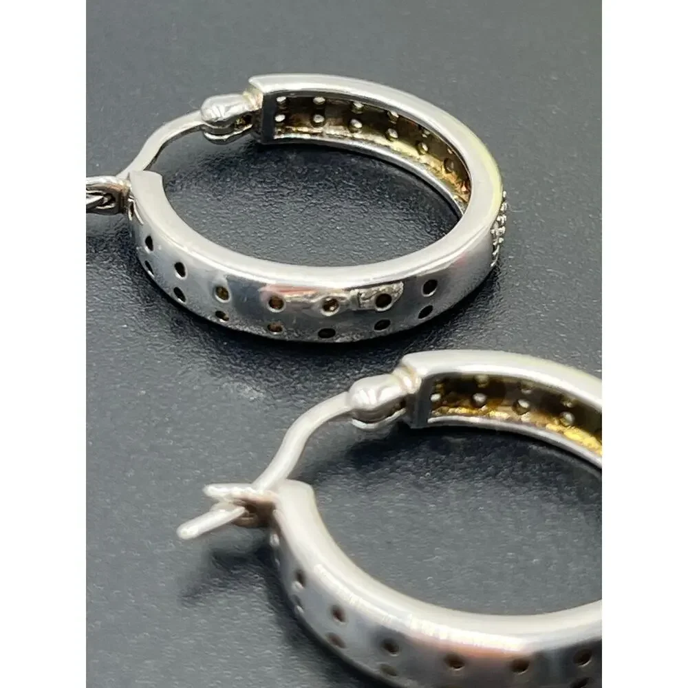DBJ Dee Berkley 925 Sterling Silver Genuine Cut Diamond‎ In & Out Hoop Earrings
